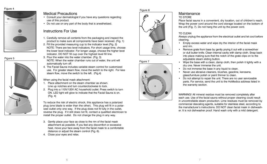 HoMedics FAC-2 instruction manual Medical Precautions, Instructions For Use, Maintenance 