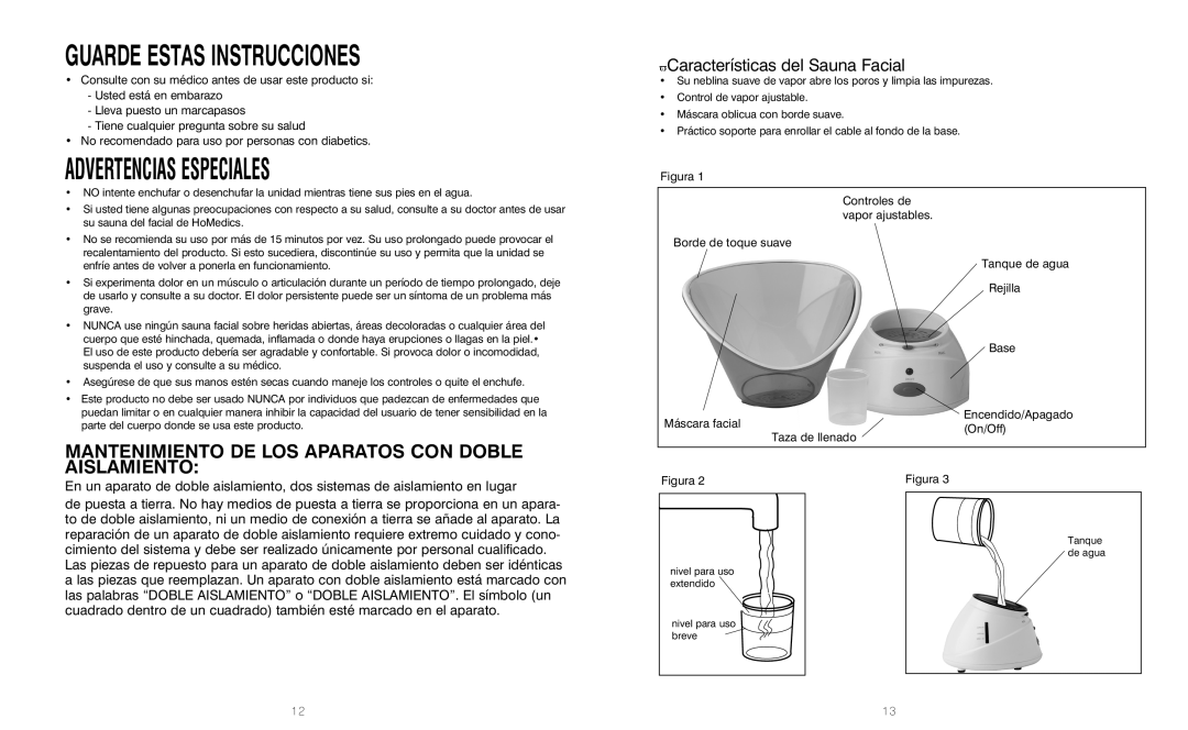 HoMedics FAC-2 instruction manual Guarde Estas Instrucciones, ΠCaracterísticas del Sauna Facial 