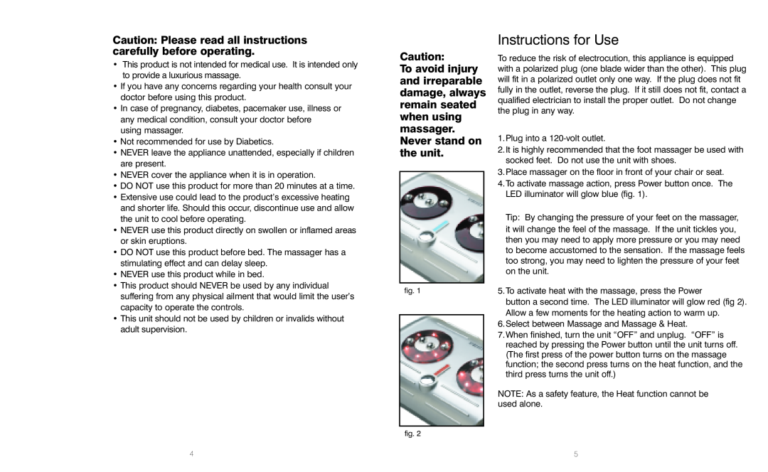 HoMedics FM-CR-2, FM-CR-1 Instructions for Use, Caution Please read all instructions carefully before operating 