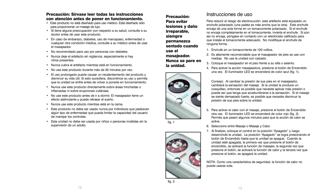 HoMedics FM-CR-2, FM-CR-1 instruction manual Instrucciones de uso 