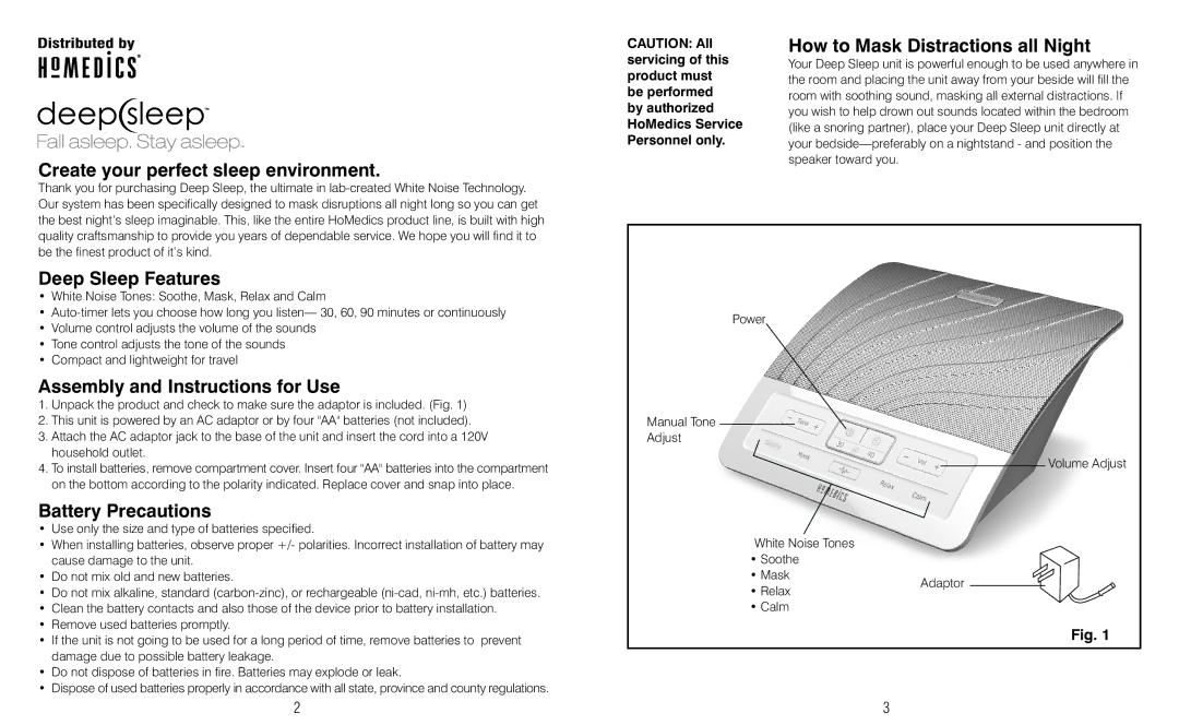 HoMedics HDS-1000 Create your perfect sleep environment, Deep Sleep Features How to Mask Distractions all Night 