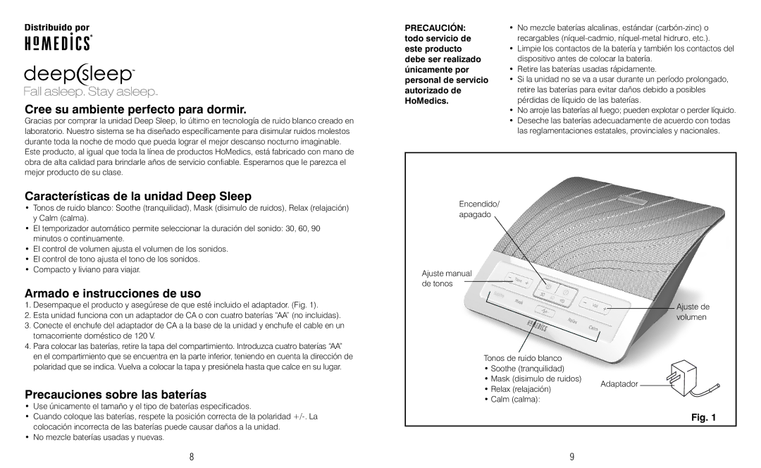 HoMedics HDS-1000 instruction manual Cree su ambiente perfecto para dormir, Características de la unidad Deep Sleep 