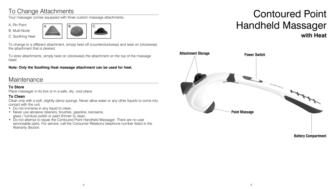 HoMedics HHP-150GR HHP-150BL HHP-150OG instruction manual To Change Attachments, Maintenance 