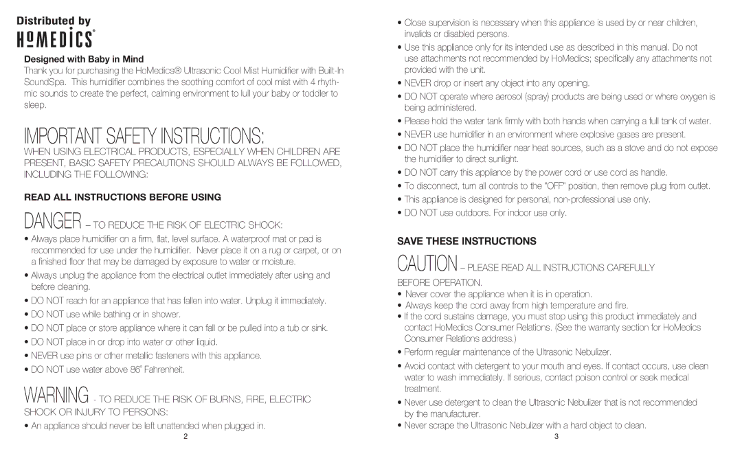 HoMedics HJM-PED1 instruction manual Designed with Baby in Mind, Read ALL Instructions Before Using 