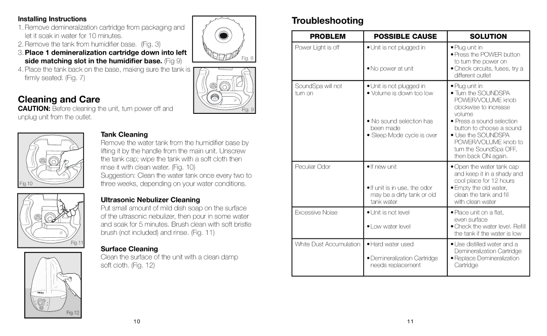 HoMedics HJM-PED1 instruction manual Cleaning and Care, Troubleshooting, Problem Possible Cause Solution 