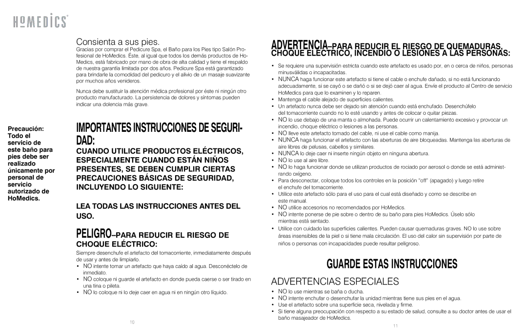 HoMedics HL-300 instruction manual Guarde Estas Instrucciones, Advertencias Especiales 