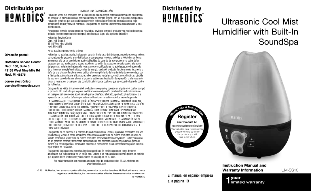 HoMedics HLM-SS10 manual Register 