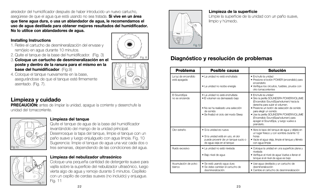 HoMedics HLM-SS10 manual Problema Posible causa Solución 