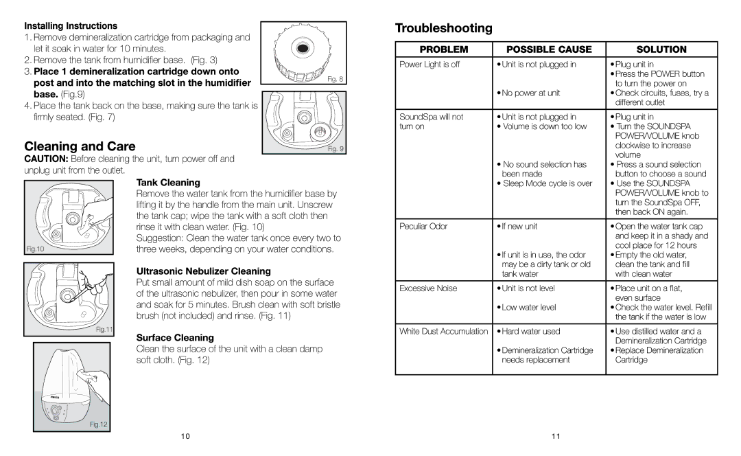 HoMedics HLM-SS10 manual Problem Possible Cause Solution 