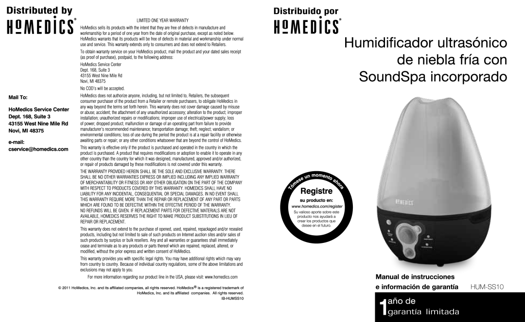 HoMedics HLM-SS10 manual 