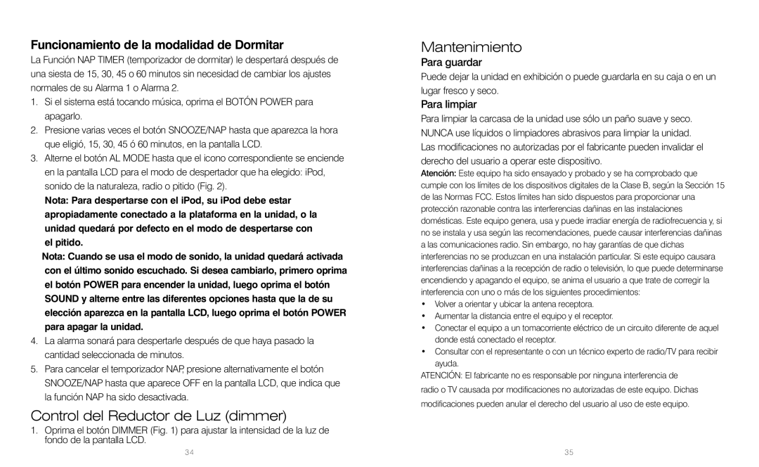 HoMedics HMDX-C20 Control del Reductor de Luz dimmer, Mantenimiento, Funcionamiento de la modalidad de Dormitar 