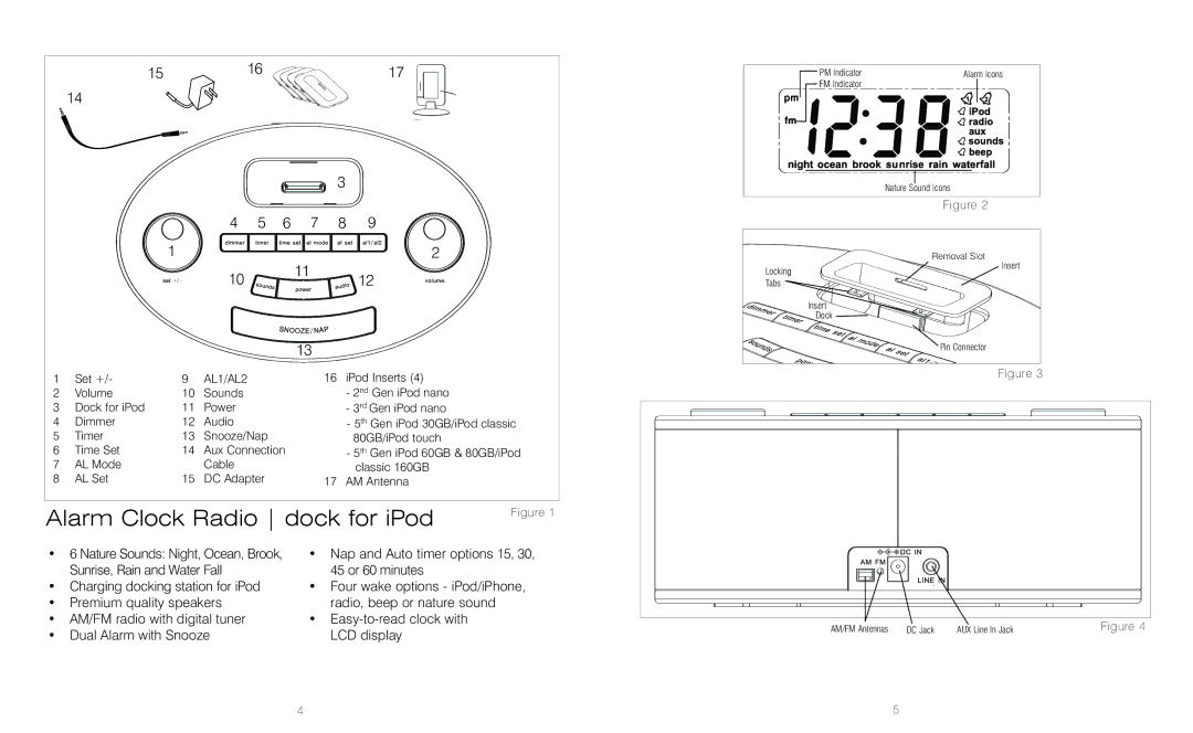 HoMedics HMDX-C20 instruction manual Alarm Clock Radio dock for iPod, 6 7 8 