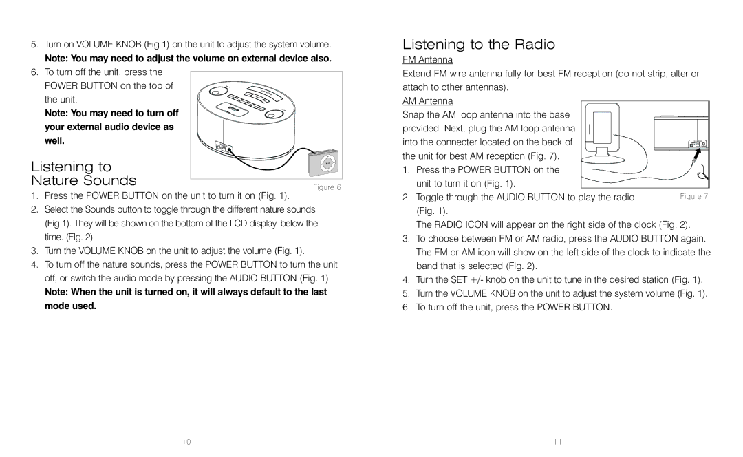 HoMedics HMDX-C20 instruction manual Listening to Nature Sounds, Listening to the Radio 