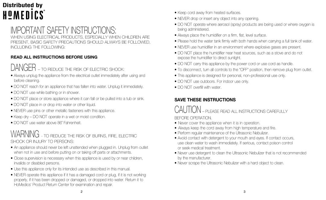 HoMedics HUM-WM75 instruction manual Important Safety Instructions, Read ALL Instructions Before Using 