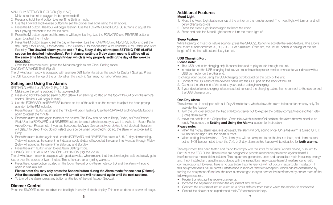 HoMedics HX-B322 instruction manual Setting and Using the Alarms, Dimmer Control, Additional Features 