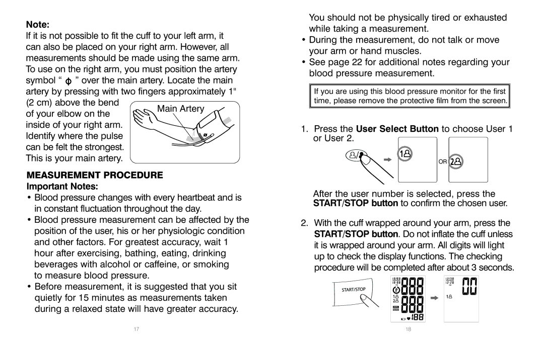 HoMedics PP-BPCUFF5, IB-BPA060A, BPA-060 manual Measurement Procedure, Important Notes 