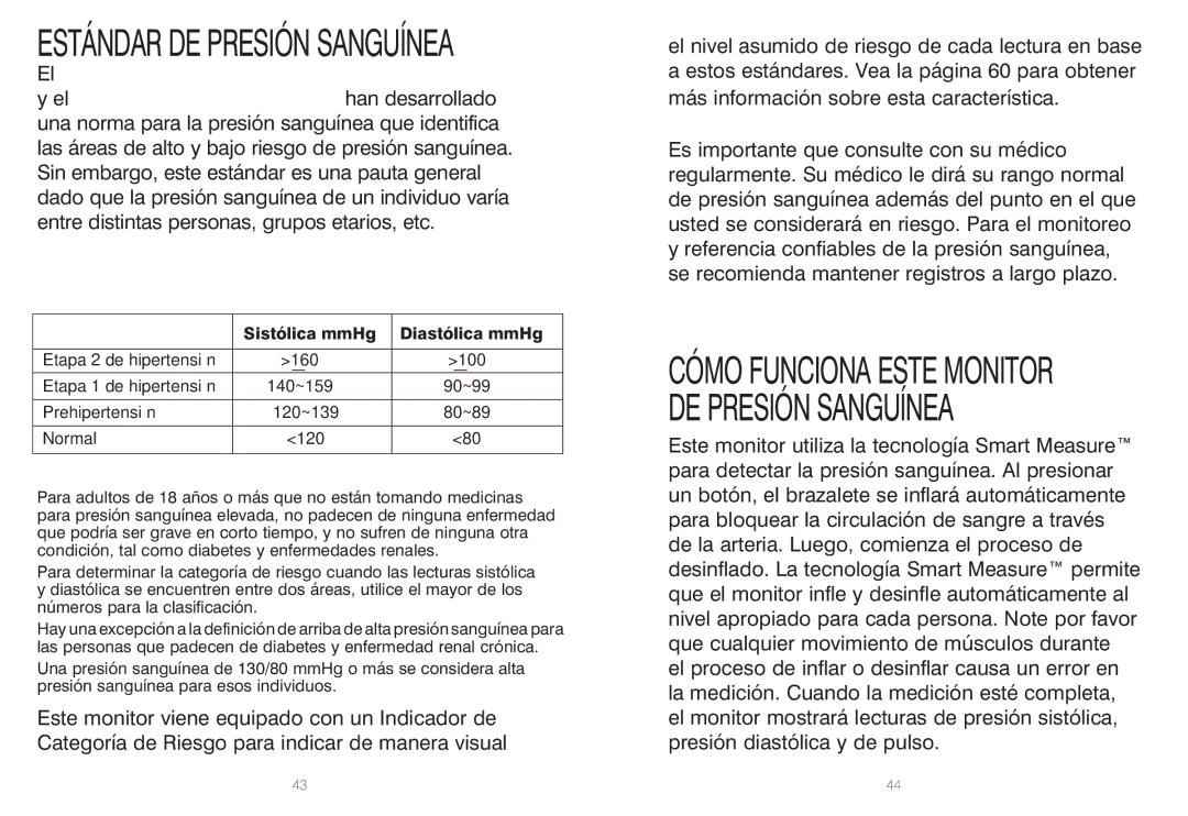 HoMedics BPW-060, IB-BPW060A manual Estándar DE Presión Sanguínea 