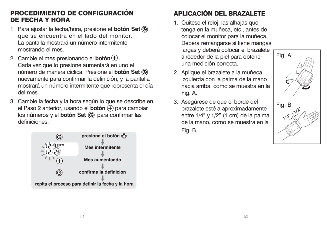 HoMedics BPW-060, IB-BPW060A manual Procedimiento DE Configuración DE Fecha Y Hora, Aplicación DEL Brazalete 