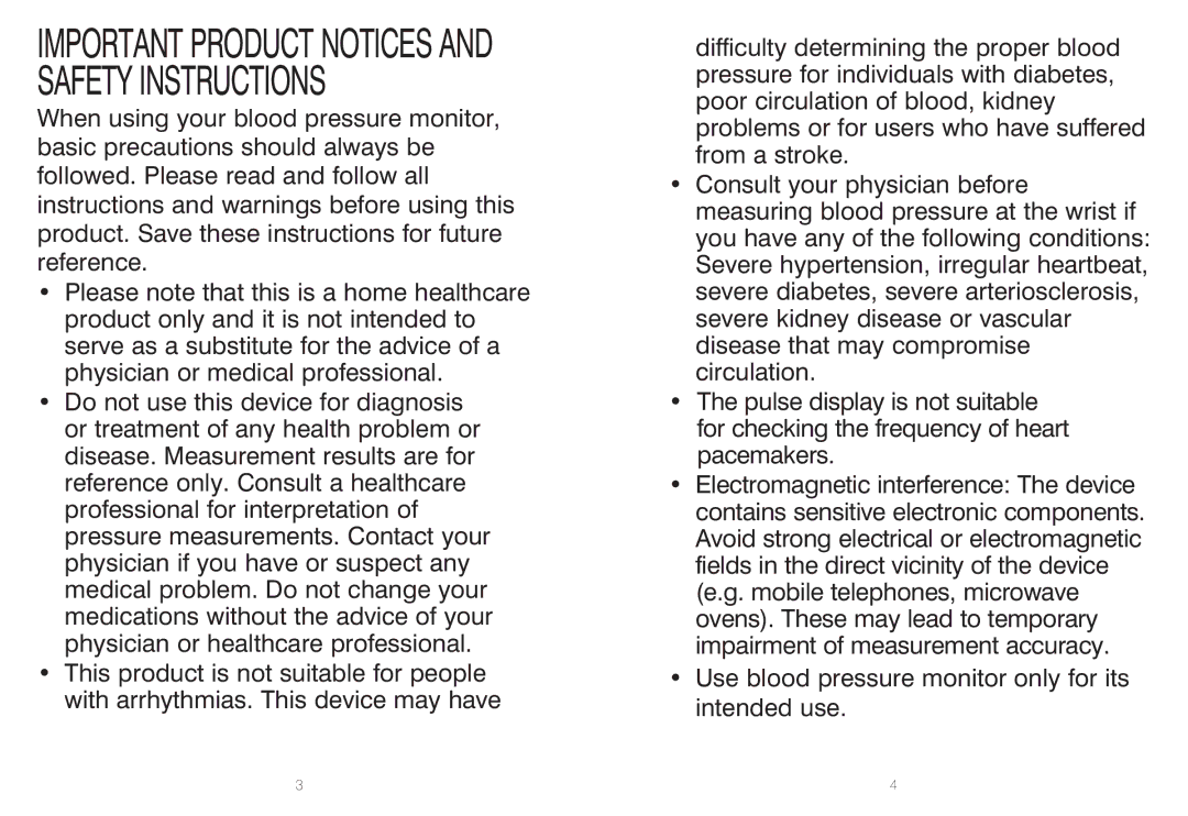 HoMedics BPW-060, IB-BPW060A manual Important Product Notices and Safety Instructions 