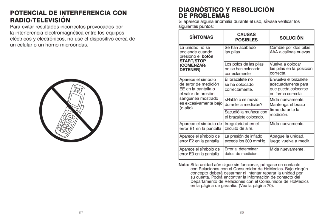 HoMedics BPW-060, IB-BPW060A manual Potencial DE Interferencia CON RADIO/TELEVISIÓN, Diagnóstico Y Resolución DE Problemas 