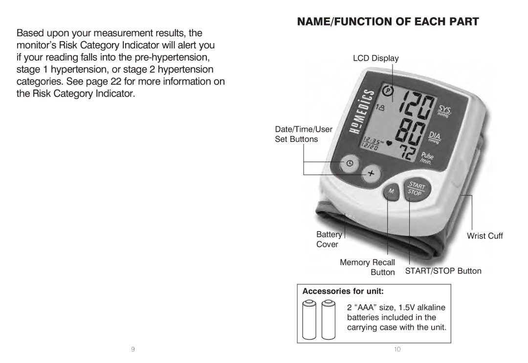 HoMedics IB-BPW060A, BPW-060 manual Accessories for unit 