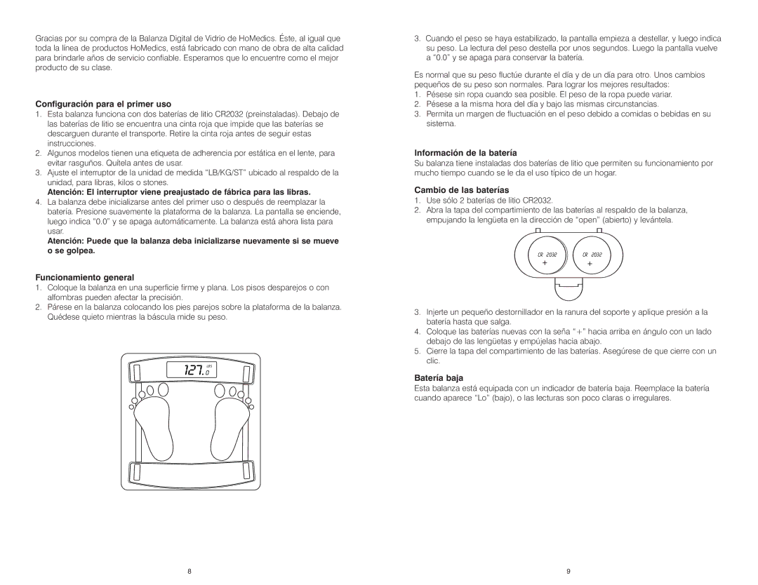 HoMedics IB-SC405 Configuración para el primer uso, Funcionamiento general, Información de la batería, Batería baja 