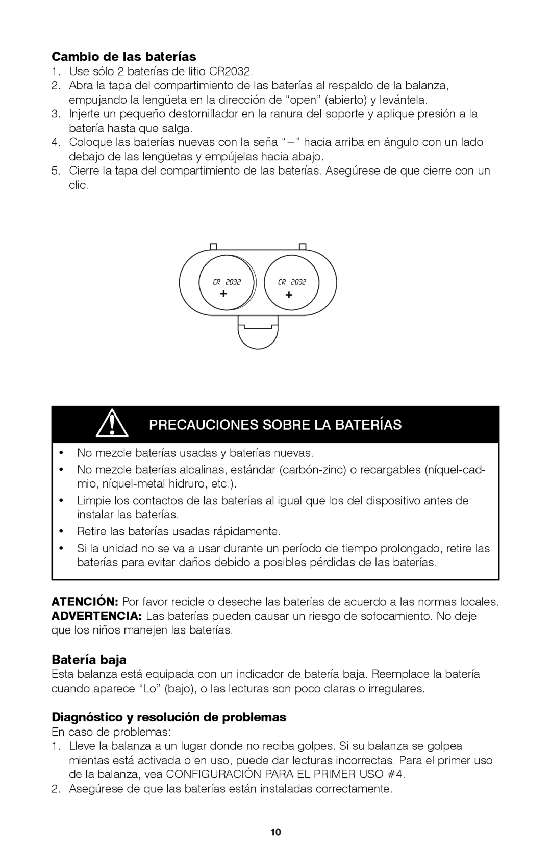 HoMedics IB-SC405C manual Cambio de las baterías, Batería baja, Diagnóstico y resolución de problemas 