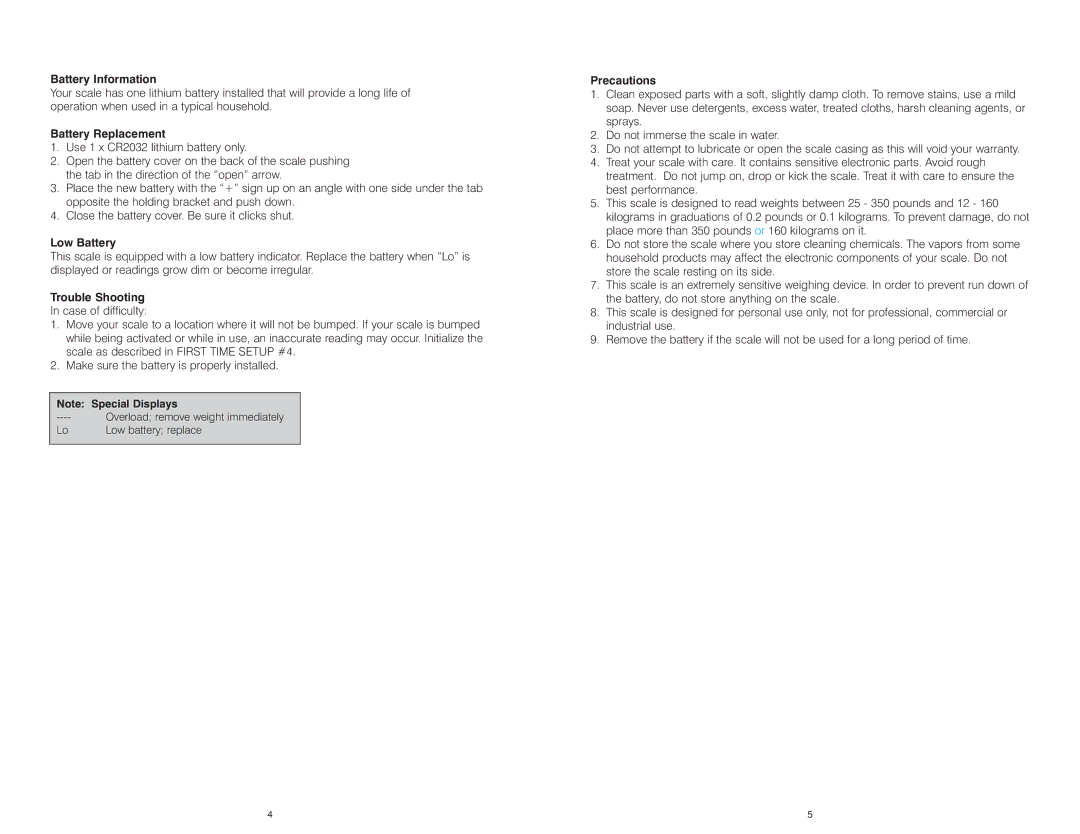 HoMedics IB-SC415A instruction manual Battery Information, Battery Replacement, Low Battery, Trouble Shooting, Precautions 