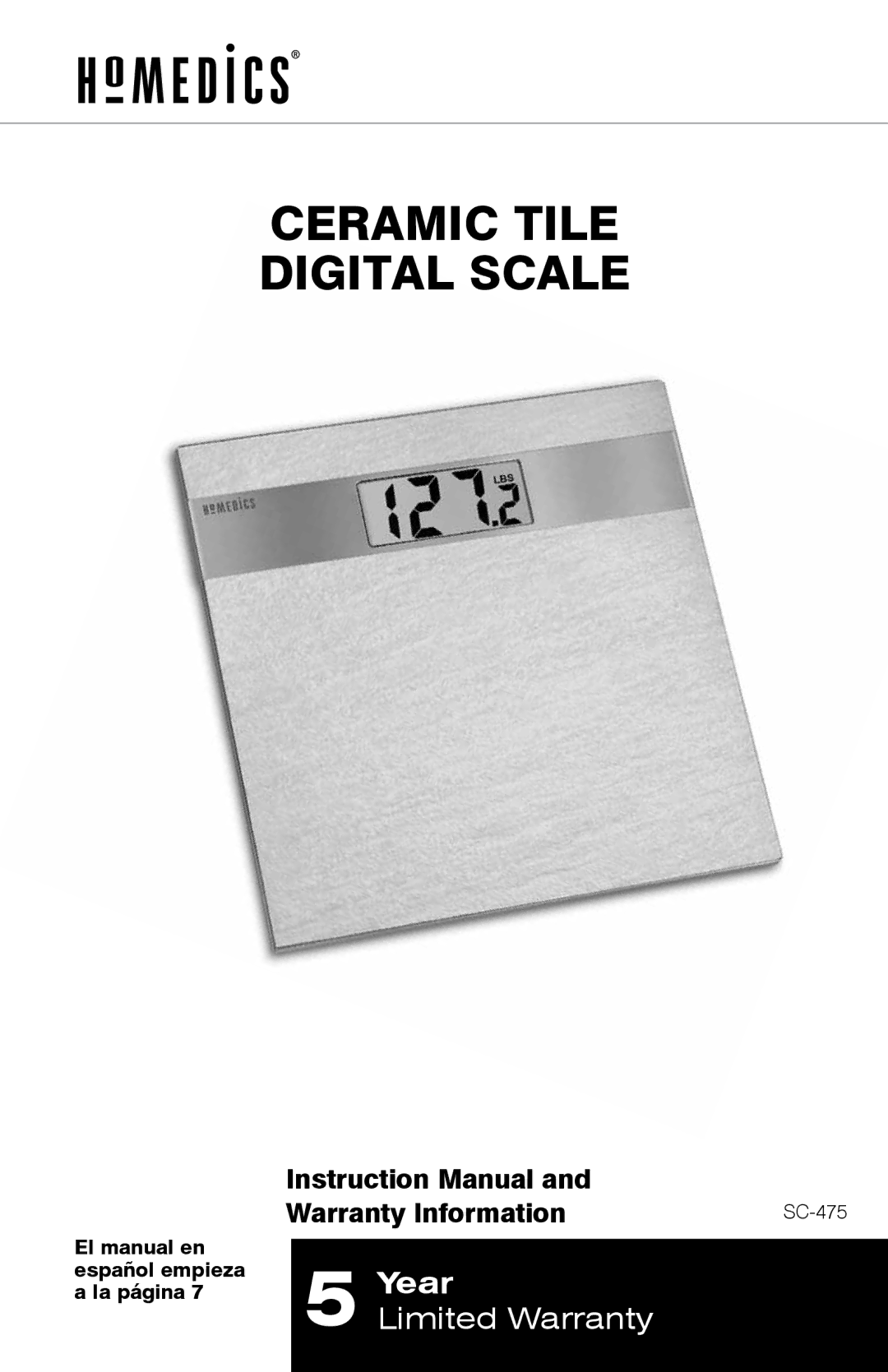 HoMedics IB-SC475 manual Ceramic Tile Digital Scale, SC-475 