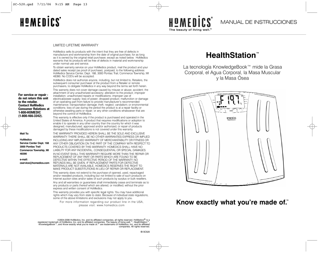 HoMedics IB-SC520 instruction manual Know exactly what you’re made 