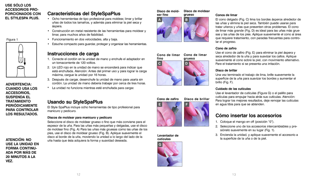 HoMedics MAN-150 instruction manual Características del StyleSpaPlus, Instrucciones de carga, Usando su StyleSpaPlus 