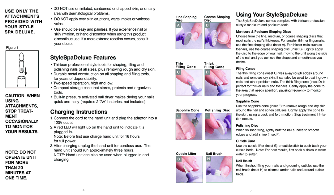 HoMedics MAN-170 instruction manual Using Your StyleSpaDeluxe, StyleSpaDeluxe Features, Charging Instructions 