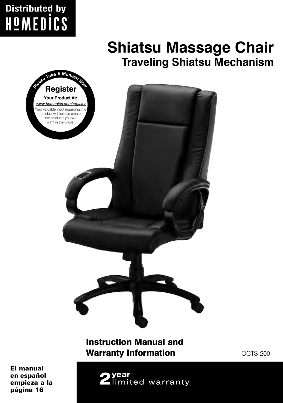 HoMedics OCTS-200 instruction manual Shiatsu Massage Chair 