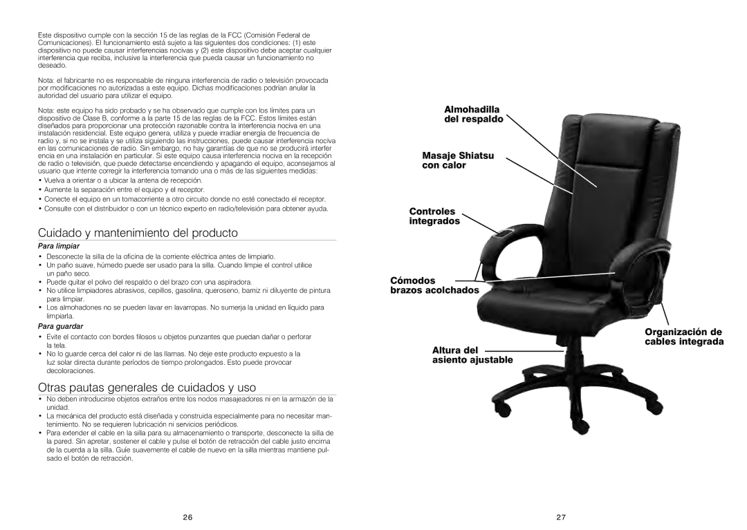 HoMedics OCTS-200 instruction manual Cuidado y mantenimiento del producto, Otras pautas generales de cuidados y uso 