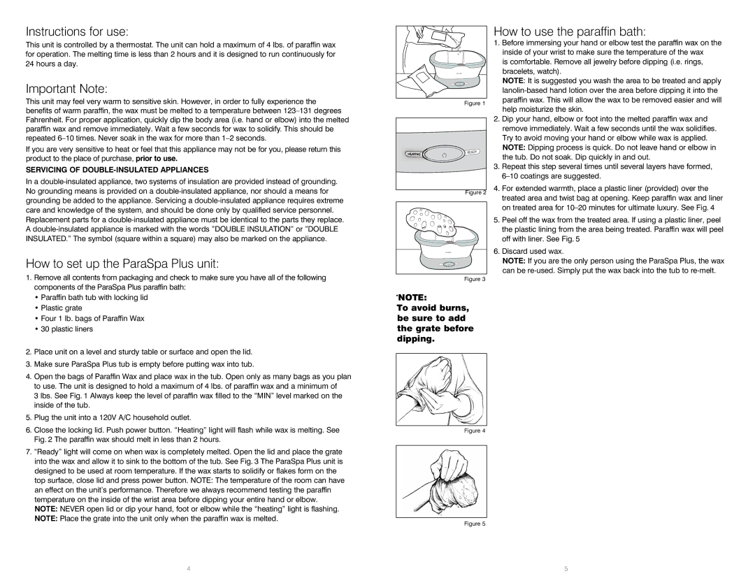 HoMedics PAR-300 Instructions for use, Important Note, How to set up the ParaSpa Plus unit, How to use the paraffin bath 