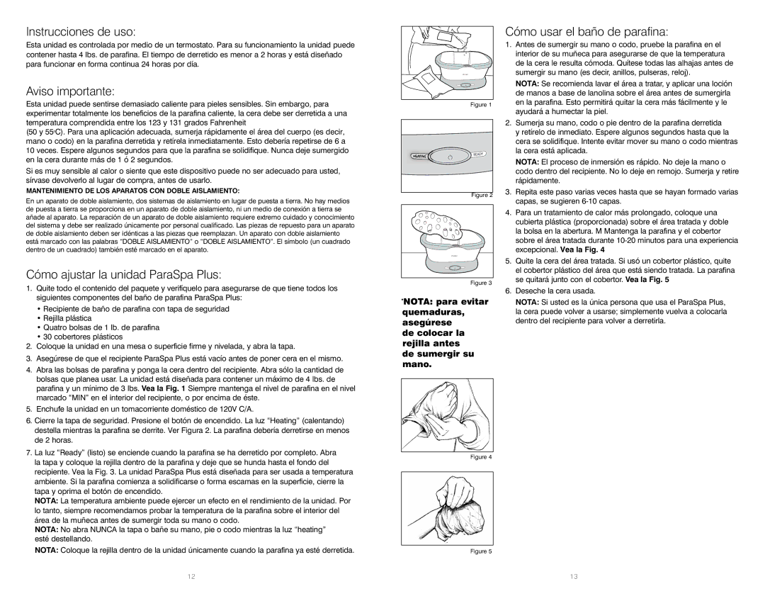 HoMedics PAR-300 instruction manual Instrucciones de uso, Aviso importante, Cómo ajustar la unidad ParaSpa Plus 