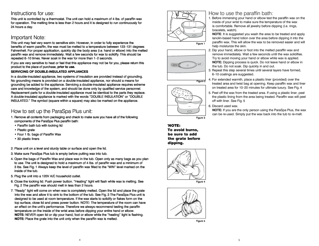 HoMedics PAR-300 Instructions for use, Important Note, How to set up the ParaSpa Plus unit, How to use the paraffin bath 