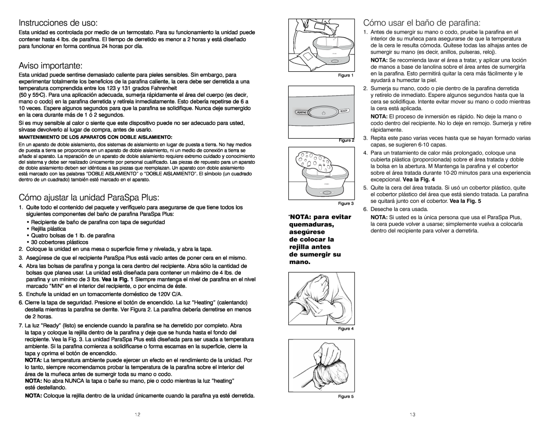 HoMedics PAR-300 instruction manual Instrucciones de uso, Aviso importante, Cómo ajustar la unidad ParaSpa Plus 
