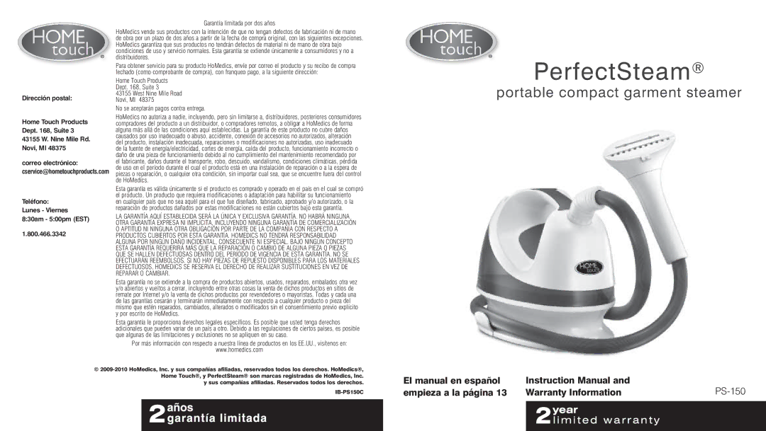 HoMedics PS-150 instruction manual PerfectSteam 