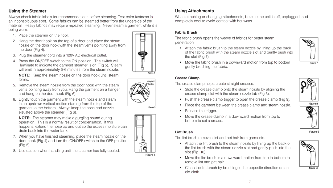 HoMedics PS-150 instruction manual Using the Steamer, Using Attachments 