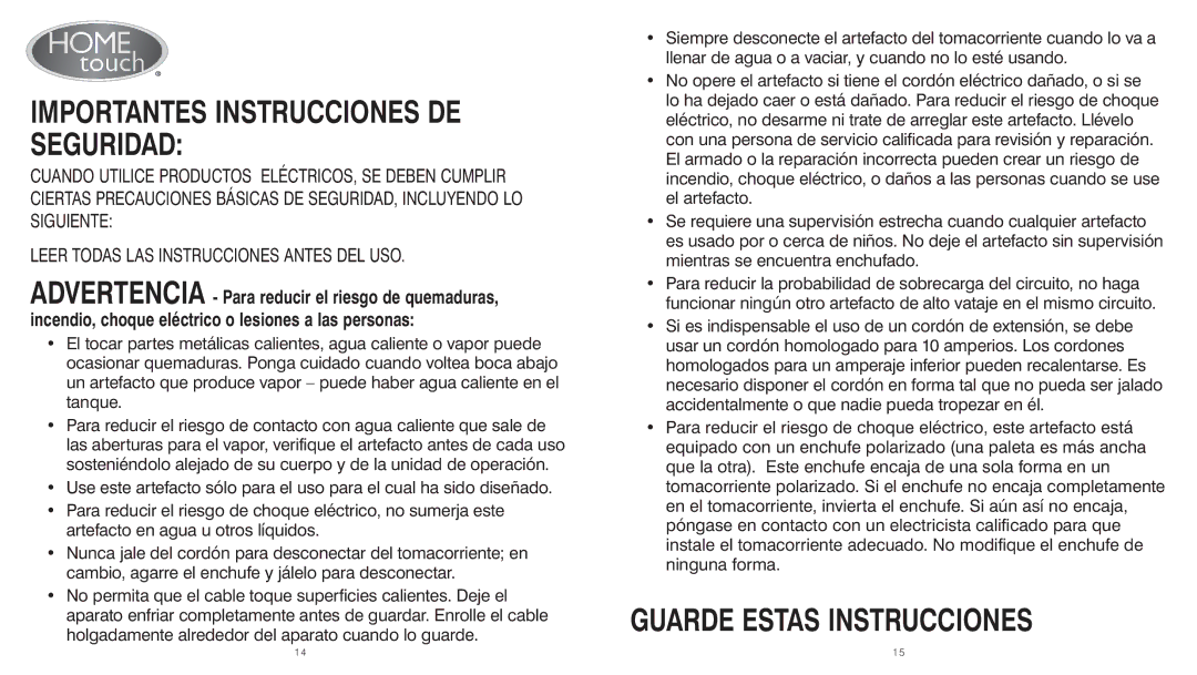 HoMedics PS-150 instruction manual Guarde Estas Instrucciones 