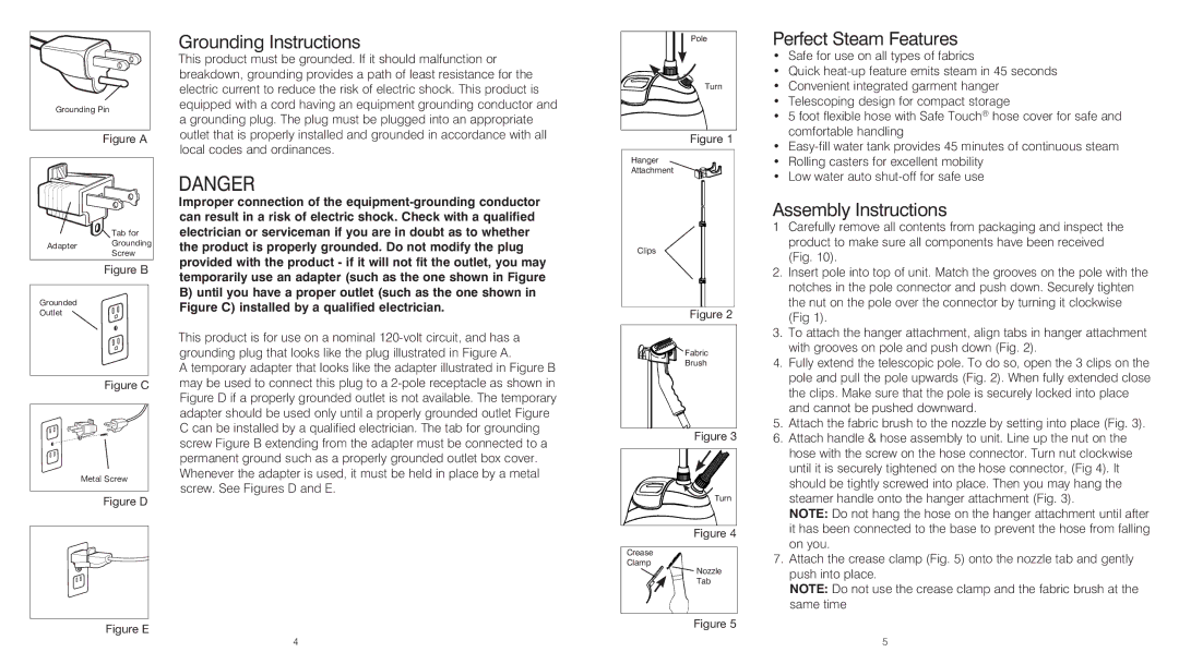 HoMedics PS-250 instruction manual Grounding Instructions, Perfect Steam Features, Assembly Instructions 