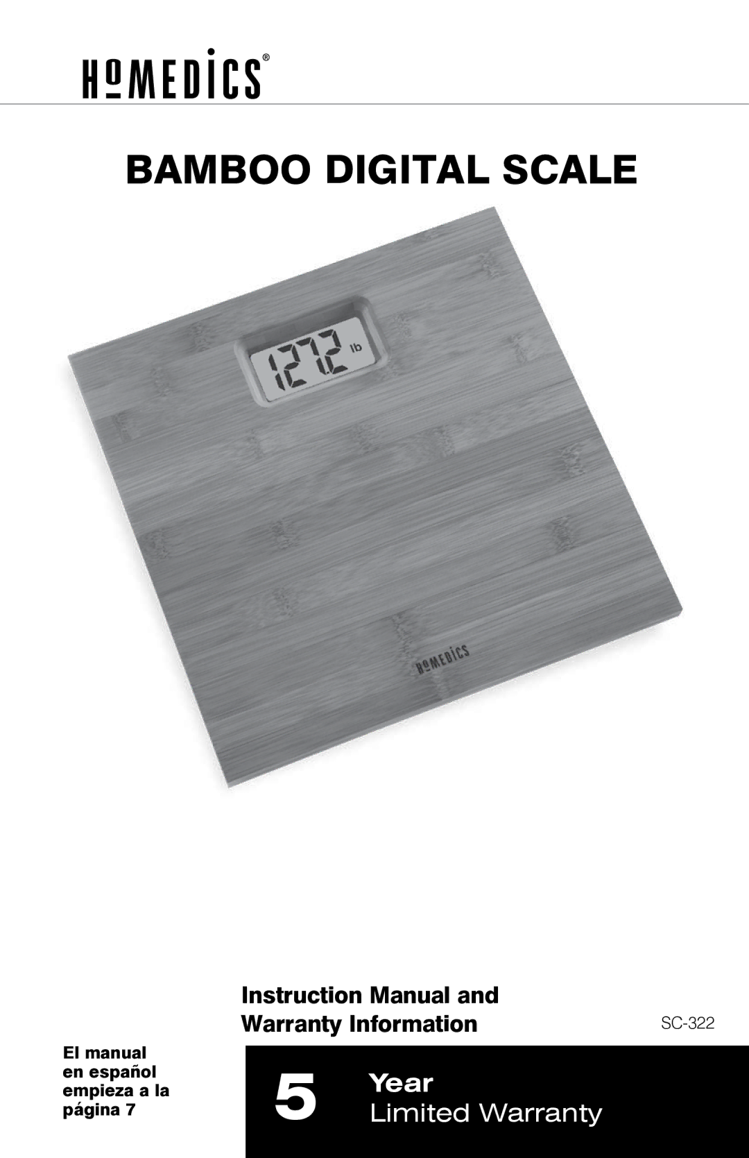 HoMedics SC-322 manual Bamboo Digital Scale 