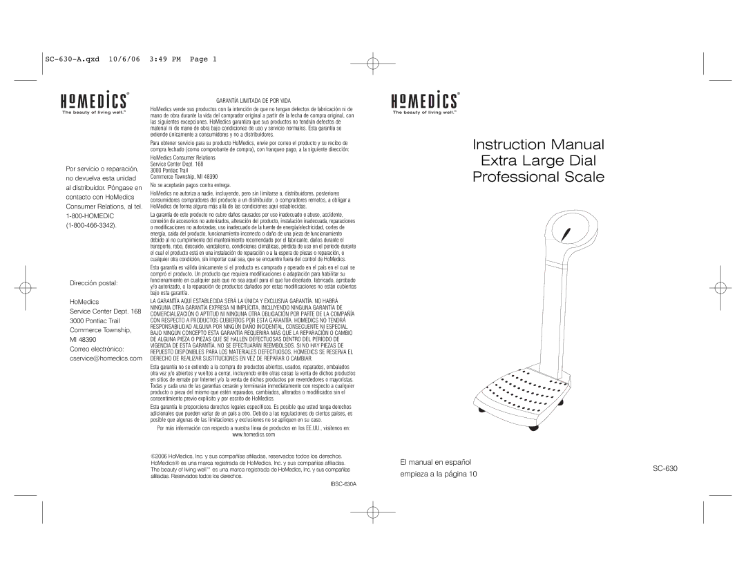 HoMedics instruction manual Garantía Limitada DE POR Vida, IBSC-630A 