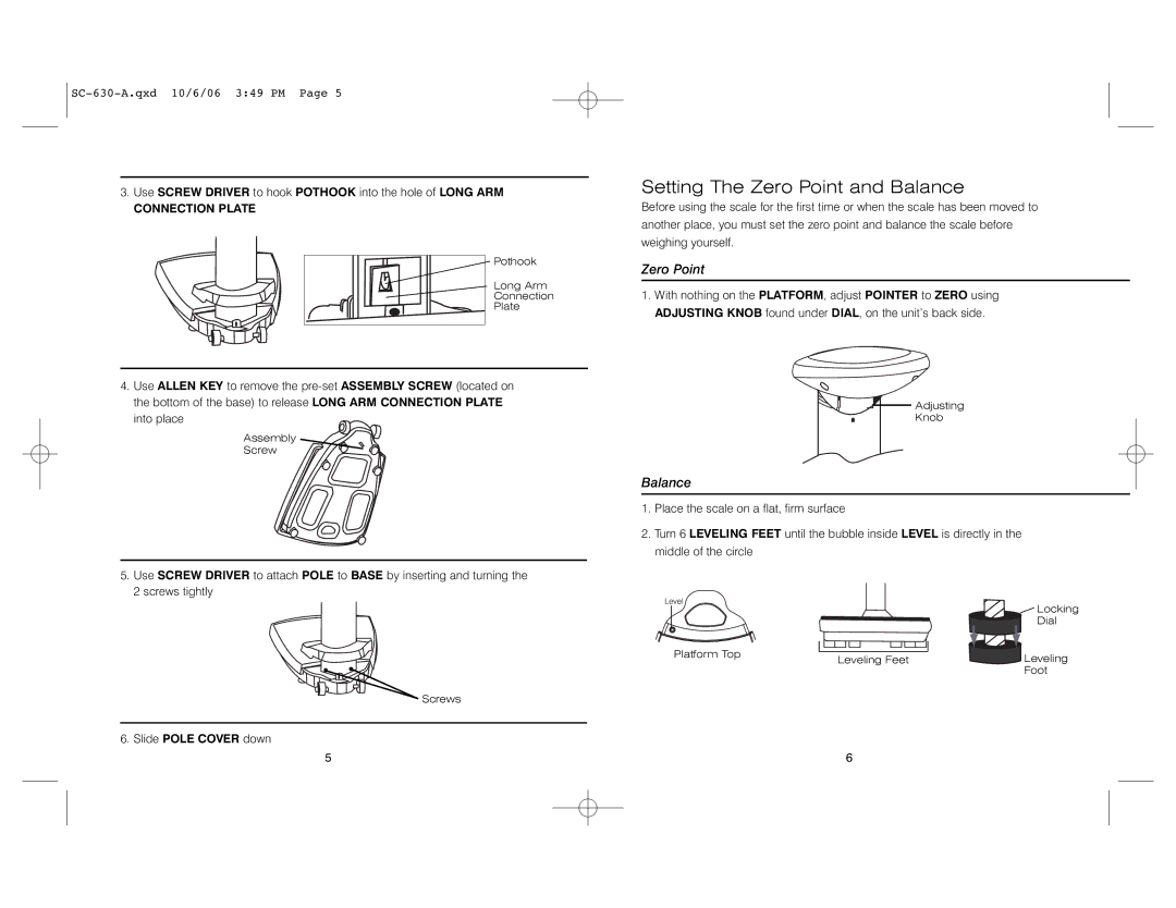 HoMedics SC-630 instruction manual Setting The Zero Point and Balance, Connection Plate 