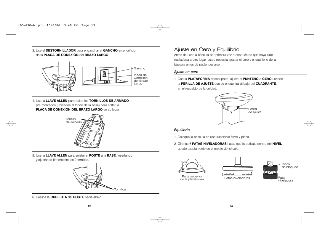 HoMedics SC-630 instruction manual Ajuste en Cero y Equilibrio, Ajuste en cero 