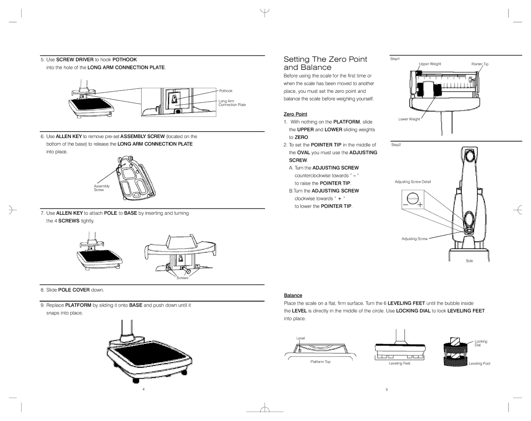 HoMedics SC-650 instruction manual Setting The Zero Point and Balance, Screw 