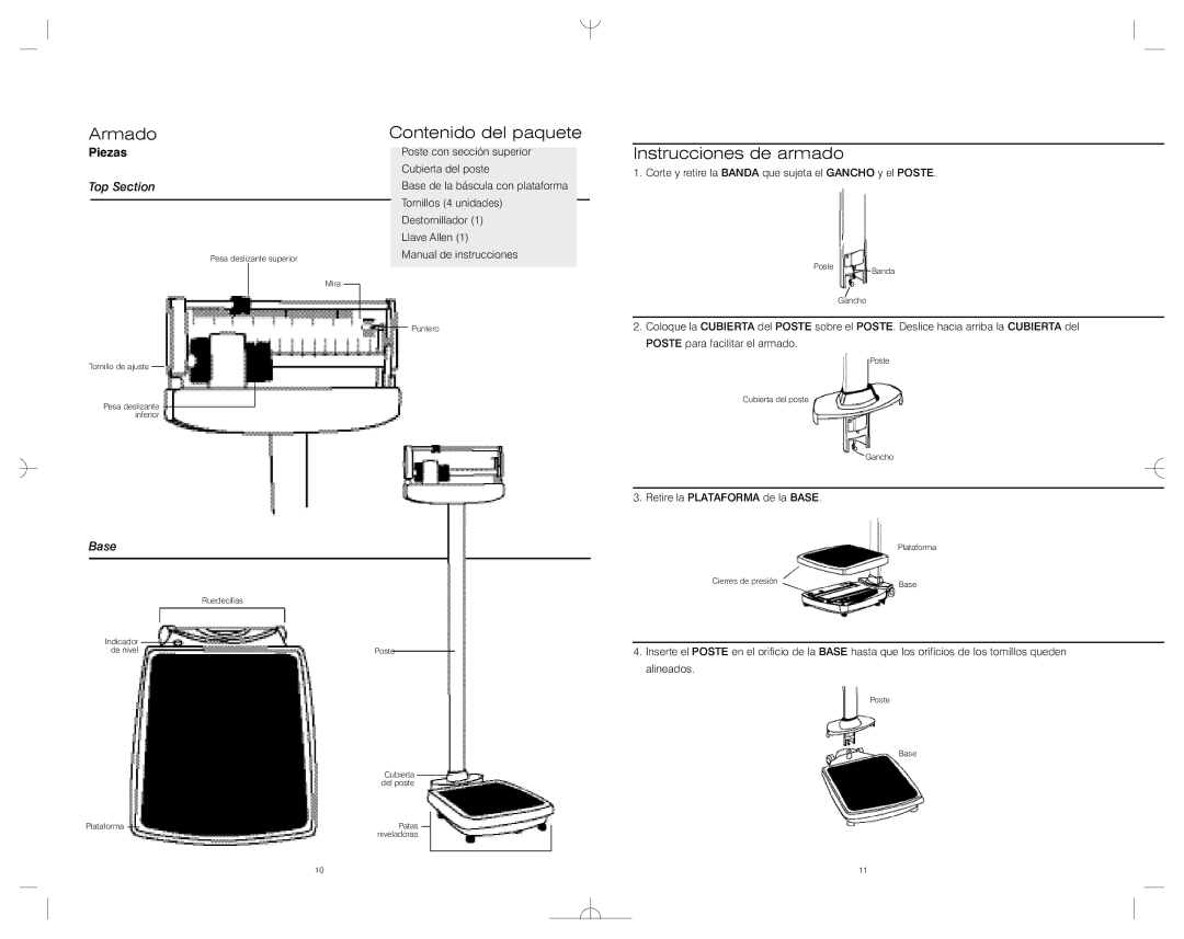 HoMedics SC-650 instruction manual Armado, Contenido del paquete, Instrucciones de armado, Piezas 