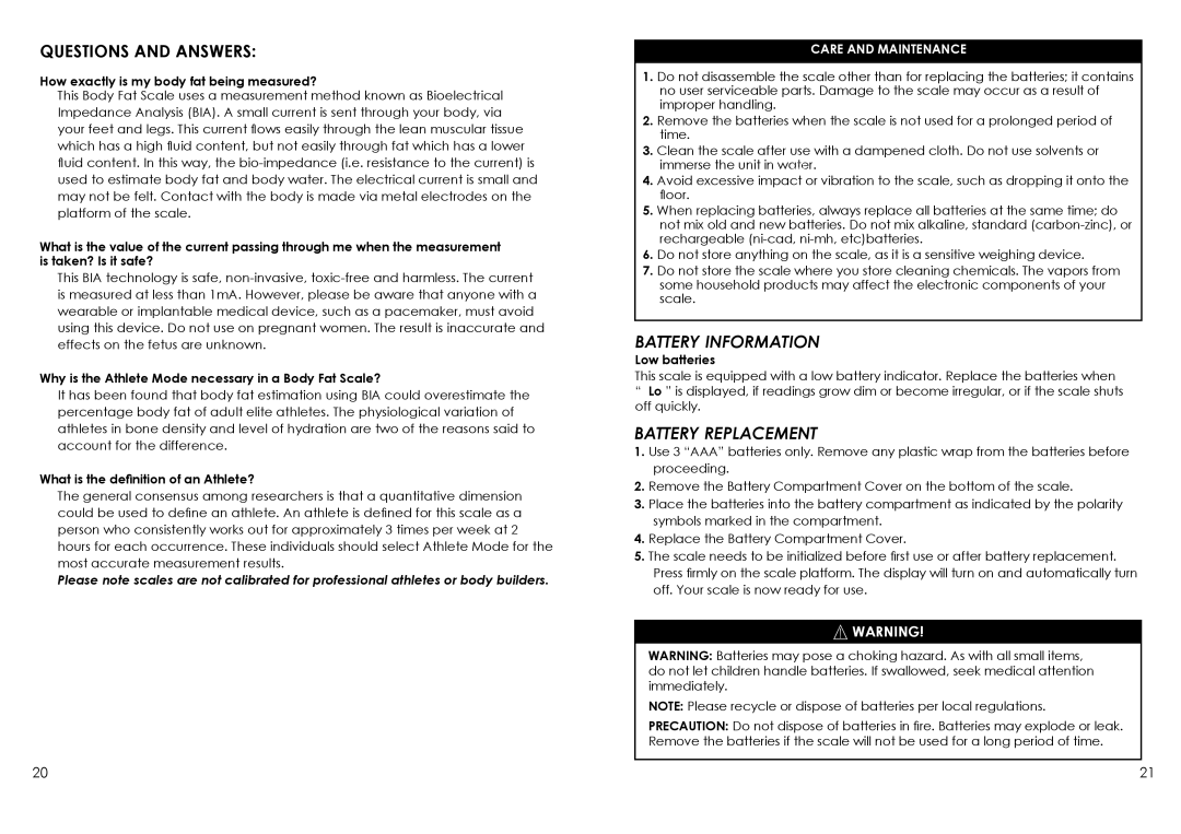 HoMedics SC-902 instruction manual Battery Information, Battery Replacement 