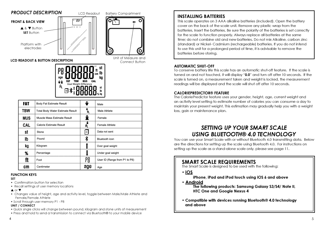 HoMedics SC-902 instruction manual Product Description, Automatic SHUT-OFF, Caloriepredictor Feature 